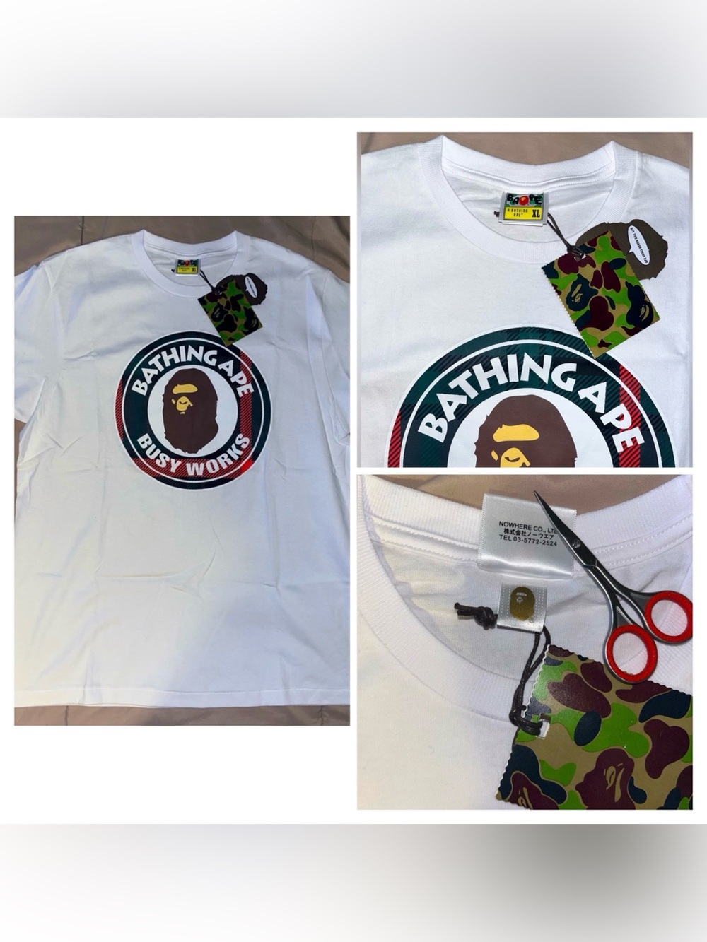 A Bathing Ape BAPE Check Busy Works Tee White Short Sleeve Mens XL NWT